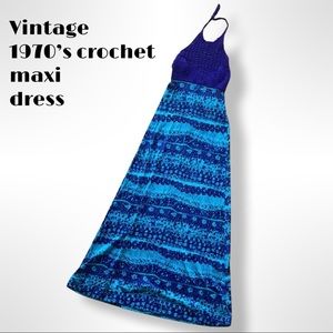 Vintage 1970s Crochet Top Maxi Dress
